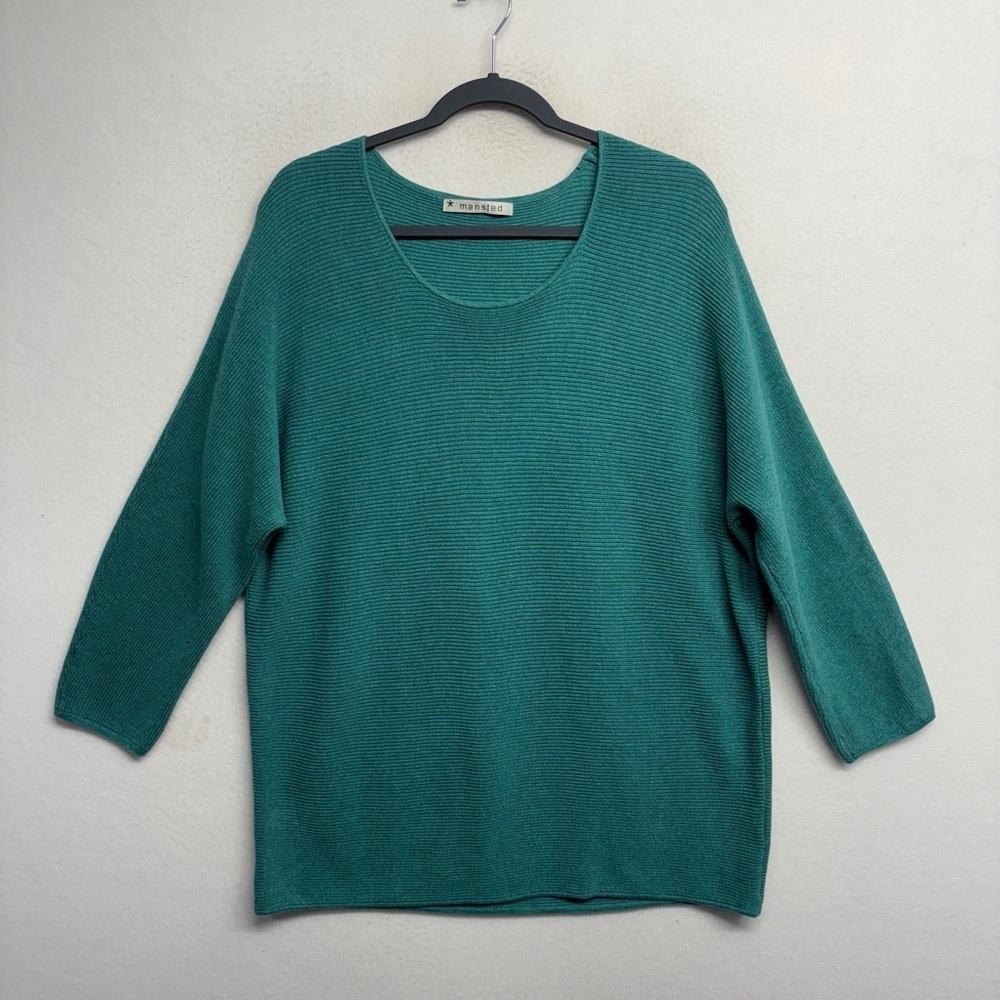 Mansted Crew Neck Sweater Relaxed Fit teal turquoise cotton ribbed‎ xl